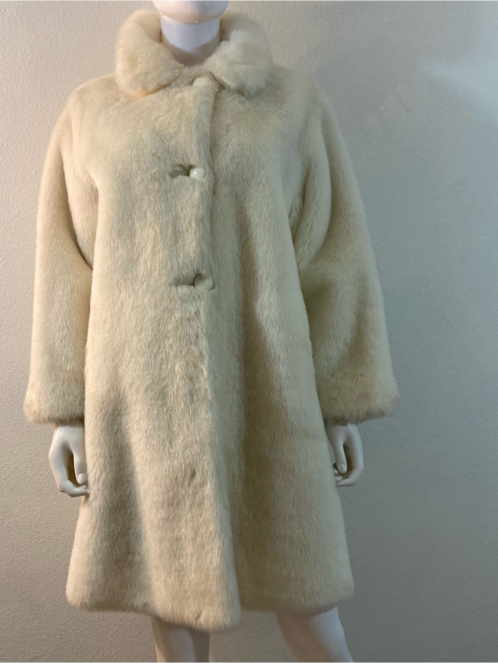 Faux Fur Coat, White, Vintage 1990’s